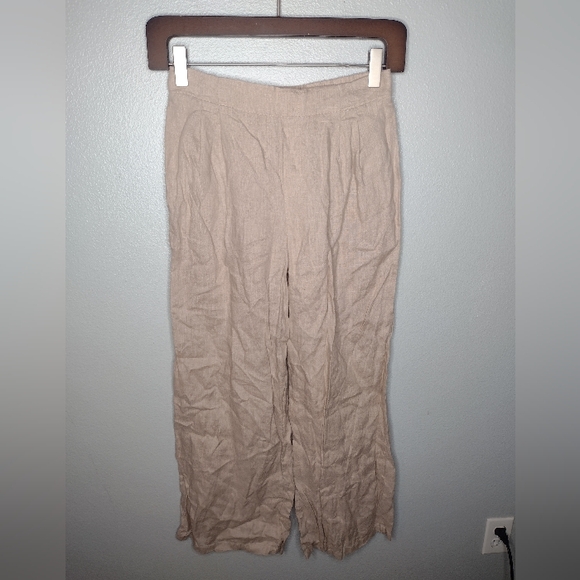 Pacibe Women Linen Pants Large Pull On Minimalist Lagenlook Wide Leg Beige U - Picture 1 of 5